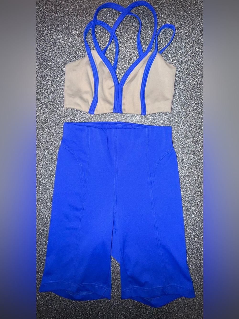 Five Dancewear Blue Shorts with Beige Strappy Crop Top Size Youth Large